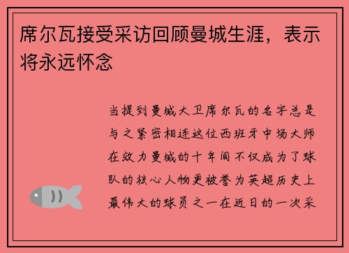 席尔瓦接受采访回顾曼城生涯，表示将永远怀念